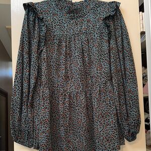 JODIFL Teal and Black Leopard Print Tunic Top